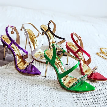 

Crystal Sandals Women Summer Shoes 9.5cm High Heel Fashion Gladiator Stiletto Sandals 2019 New Ladies Shoes Black Women Footwear