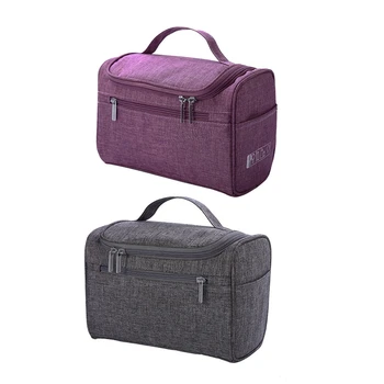 

2pcs Cosmetic Bag Double Zipper Women Cosmetic Case Beautician Essential Ladies Makeup Bags Package - Purple & Gray