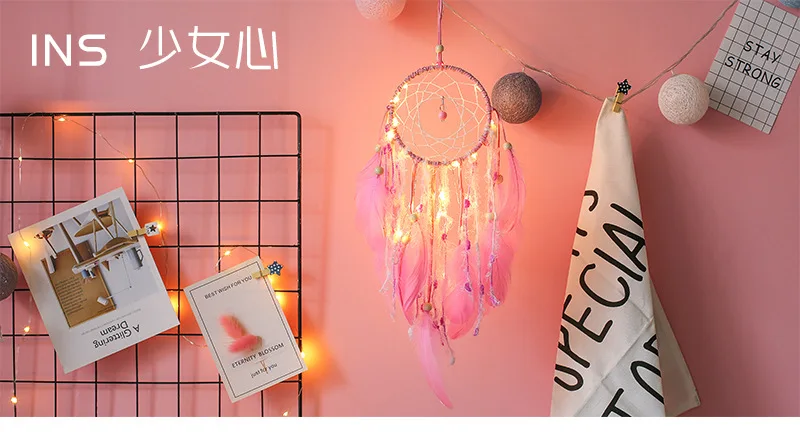 Origional Pink Small Night Lamp Dreamcatcher INS GIRL'S Heart Air Lighting Hanging Decoration Birthday Gift XR142