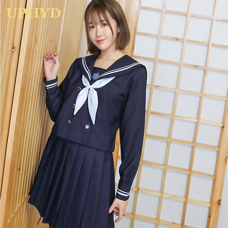 Classical COS JK School Uniform New Anime Sailor Navy Blue Shirt Pleated Skirt Sets Girls Performance Dress | Тематическая одежда