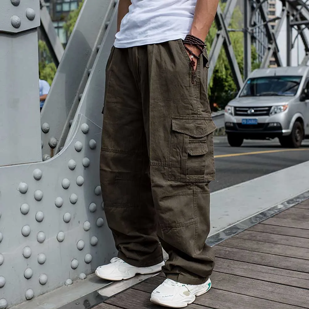 Trendy Loose Baggy Cargo Pants Men Casual Hiphop Harem Cotton Straight Trousers Wide Leg Plus Size Streetwear Clothing genie pants Harem Pants