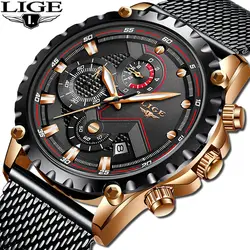 2019 Новинка LIGE Черный Повседневный сетчатый ремень модные кварцевые золотые часы мужские часы лучший бренд Роскошные водонепроницаемые