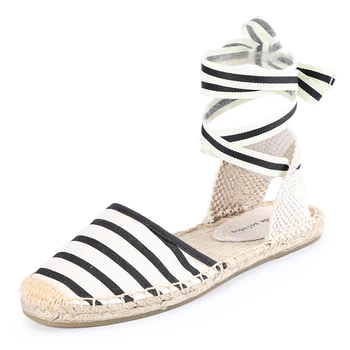 

Espadrilles Shoes 2019 Summer Women's Strappy Off-duty Days Outsole Women Flats Gladiator Gingham Ankle Strap