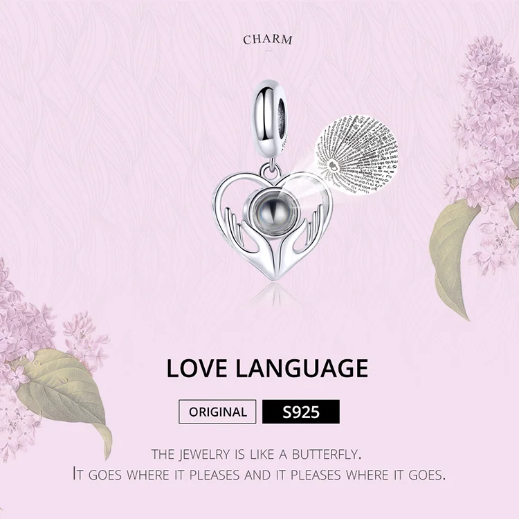 Подлинная серебряные бусины 925 пробы 100 язык I Love You подвеска в виде сердца подходит для оригинальных браслетов Pandora для женщин DIY ювелирные изделия