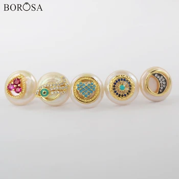 

BOROSA 5Pairs Natural Freshwater Pearl Earrings Geometric Natural Pearl With Multi CZ Crystal Stud Earring Women Jewelry WX1227