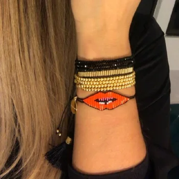 

Rttooas MIYUKI Handmade Bracelets Women Red Lips Cuff Bracelet Friendship Gifts Fashion Female Jewelry 2020 New Arrival
