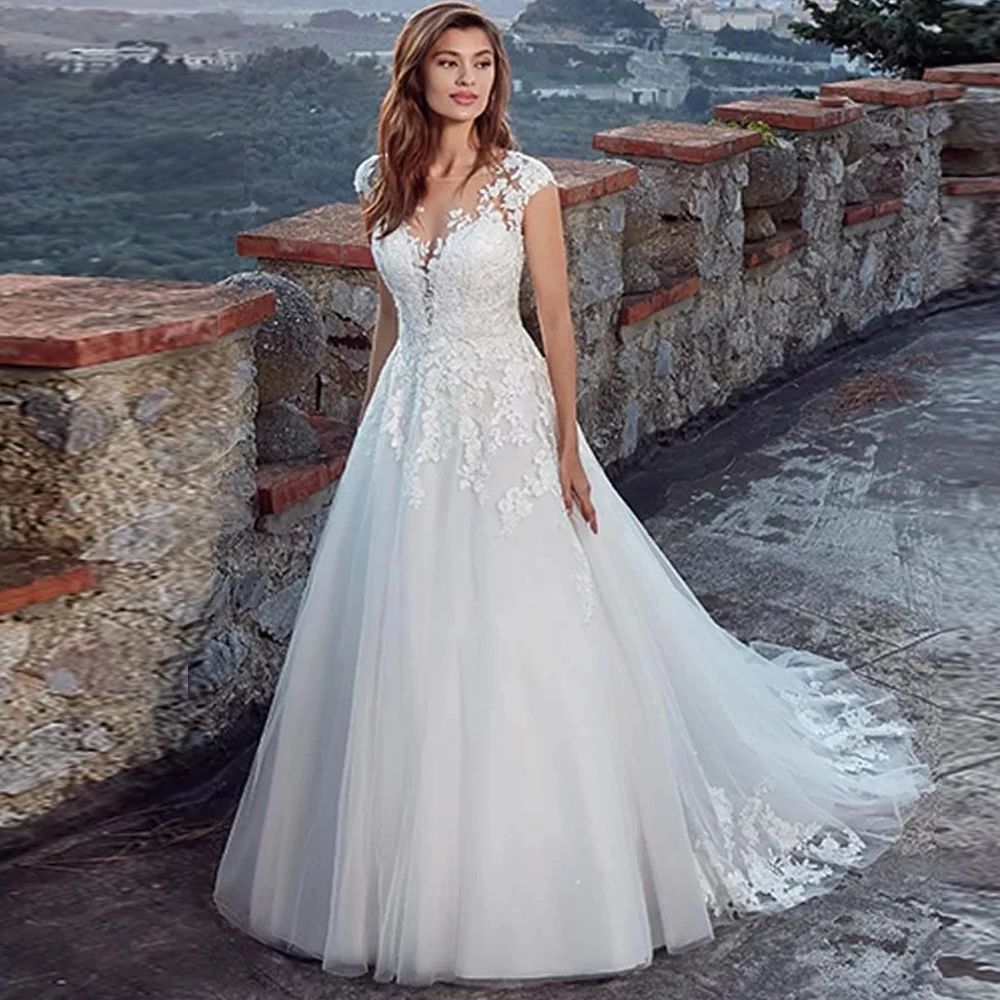 Vestido de Novia/Роскошное Свадебное платье из тюля цвета слоновой кости, а-силуэт 2019, винтажное платье принцессы с рукавами-крылышками, vestidos de