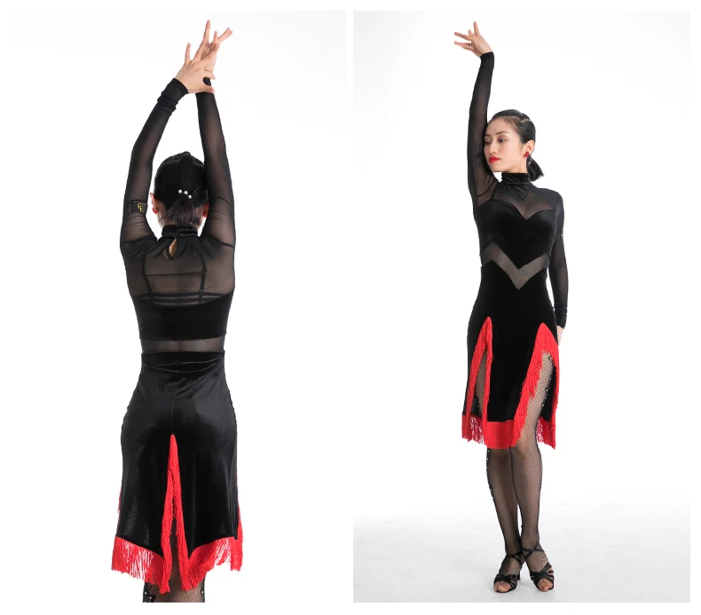 Years New Contrast Color Dance Dresses Full Sleeves Tassel Mesh Elastic Dancer Dress Grading test Dresses Clothes