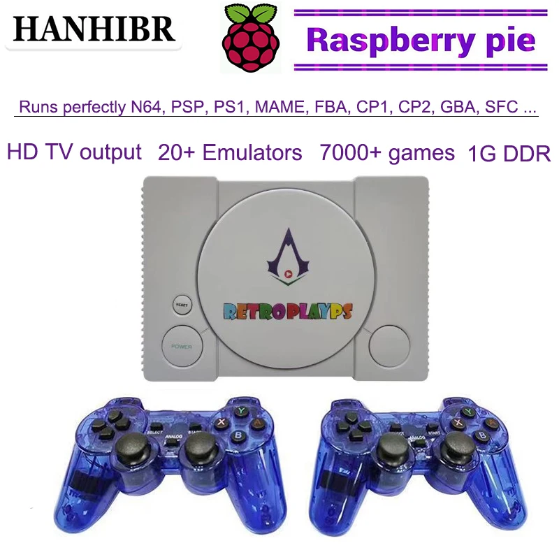 HANHIBR Raspberry Pi console HD TV video game console retropi system n64 games ps1 psp games pi boy built-in 7000+ games gamepad