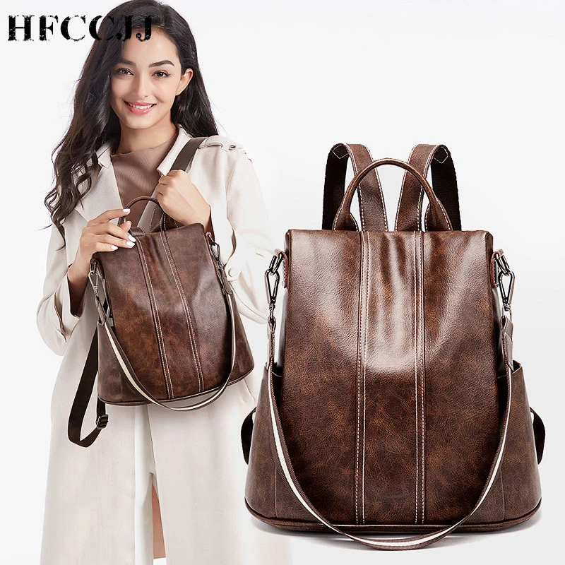 

NEW Women backpack Leather School Bag for girls teenagers Simple Anti-theft travel backpack ladies School shoulder bag HC051