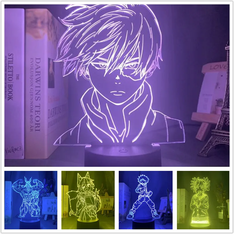 My Hero Academia 3D Night Light Midoriya Izuku Bakugou Odoroki Shouto Himiko Toga Figure Desk Lamp Bedroom Decor Lampara Lights