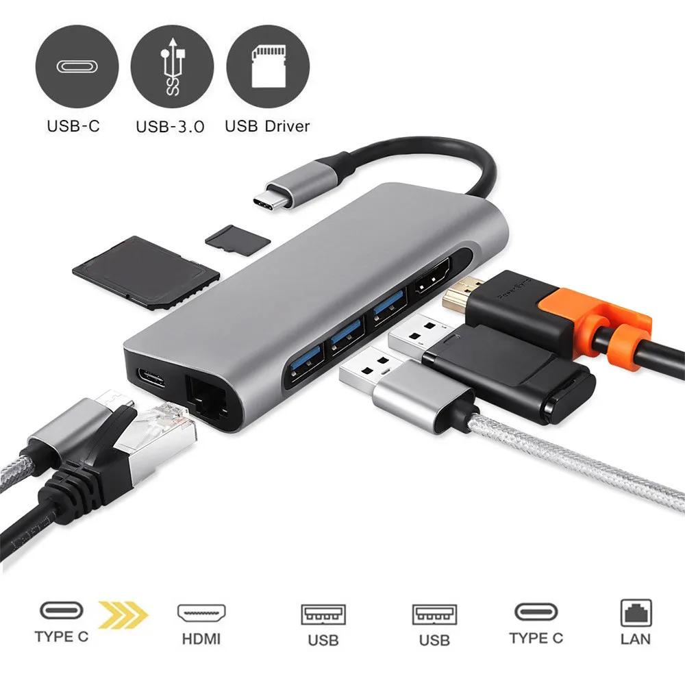 USB C 8 в 1 USB-C к тип-c USB мульти 3,0 HDMI RJ45 Ethernet Micro SD TF OTG концентратор 18Nov06