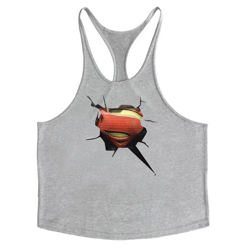 Brand Fitness Clothing 3D Superman gym tank top men bodybuilding stringer singlets muscle vest Weightlifting Sleeveless Shirt - Цвет: Серый