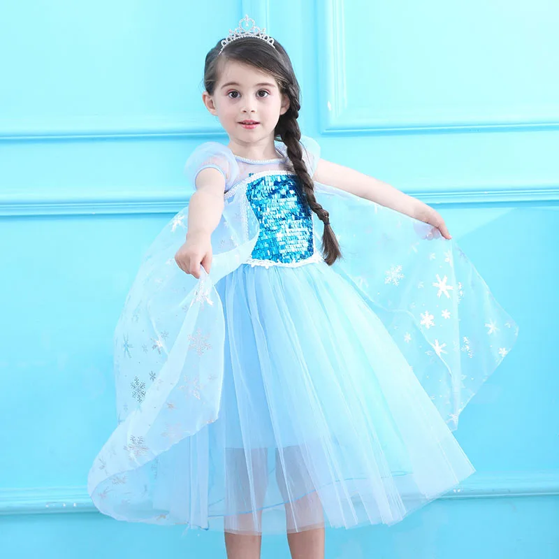 

Girls Elsa Summer Dress Cosplay Costume Long Mesh Princess Dresses Kids Birthday Party Outfits Child Clothes One-piece Gift