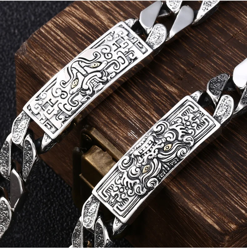 100% 925 Silver Lucky Beast Bracelet 925 Sterling Fengshui Wealth Pixiu Man Bracelet Piyao Bracelet Good Luck Bracelet