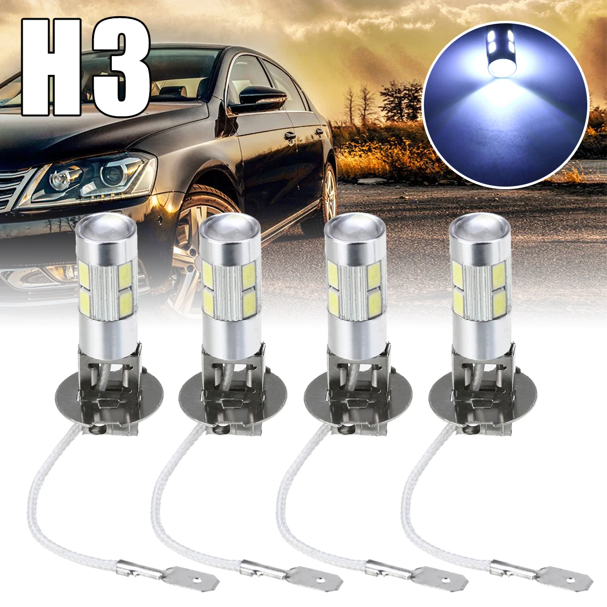 

Car Light Parts 4pcs H3 5630 10SMD LED Car Fog Driving Light Auto Turn Signal Lamp Brake Tail Parking Light Bulb White