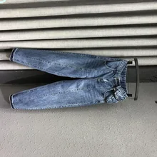 Осенние новые повседневные джинсовые женские модные индивидуальные шаровары с карманами