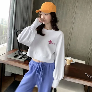 

2 Pcs Set Casual Solid Color Tracksuits For Women Autumn Winter Round Collar Top And Full Length Pant