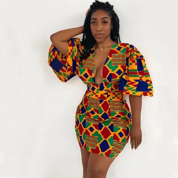 Bimbo Summer V-neck African Print Dress