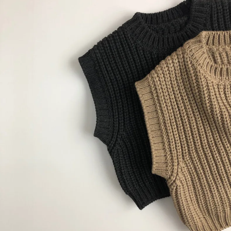 New Winter Baby Boys Knitted Vests Korean Style Solid Color Sleeveless Tops Baby Kids Casual Waistcoats