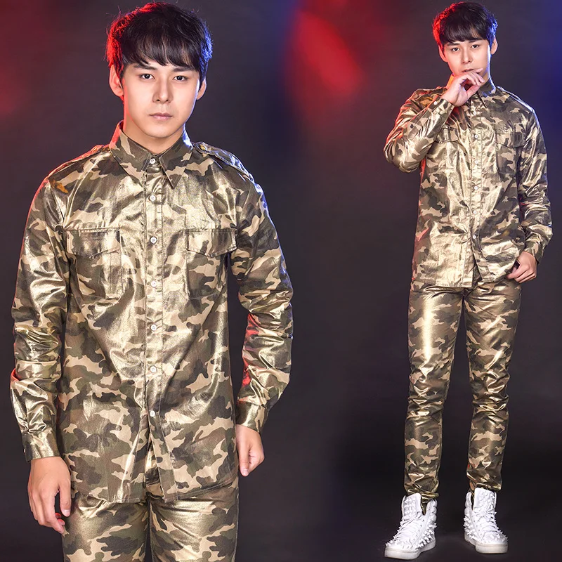 S-6XL! Мужская рубашка, мужские камуфляжные штаны, одежда, мужской костюм, певица, бар, ночной клуб, хост, братья, группа, платье для взрослых