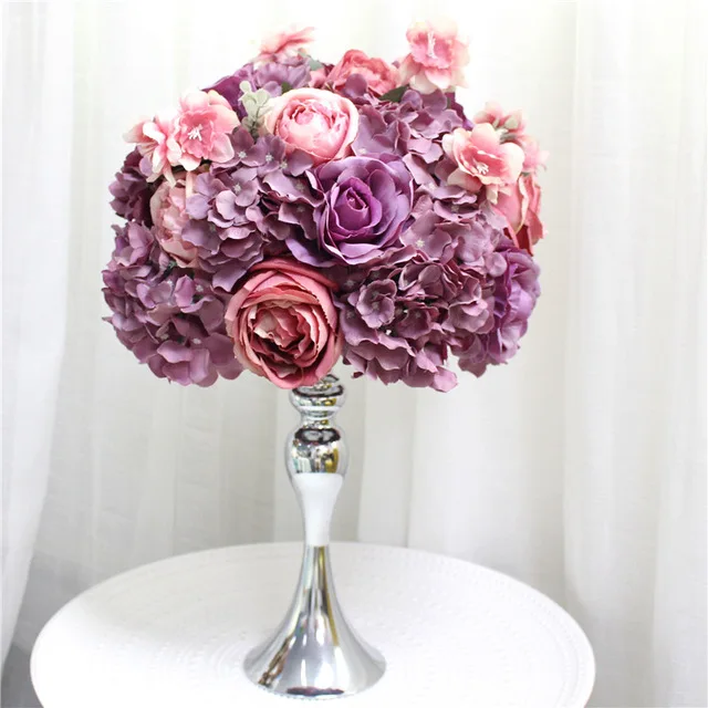 Подгонка 35 см шелковые пионы искусственный цветок шар центральный расположение декора для свадьбы фон стол цветок шар 13 цветов - Цвет: 014