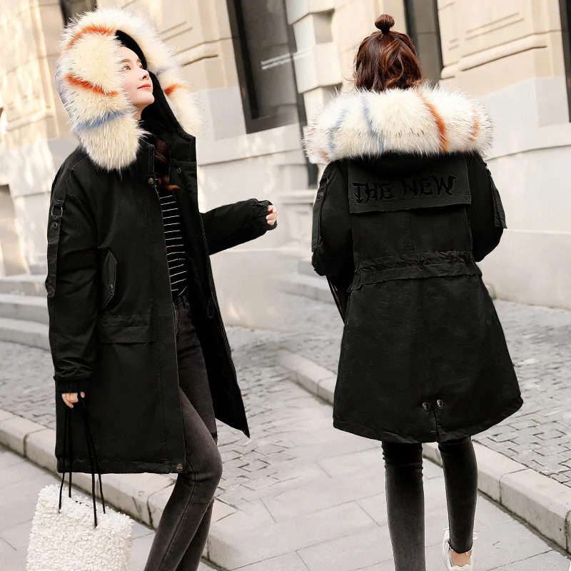 

Hooded Slim Fit Slimming Versatile Long Sleeve Mid-length Zipper Cotton-padded Clothes 2018 Winter Trend Simple