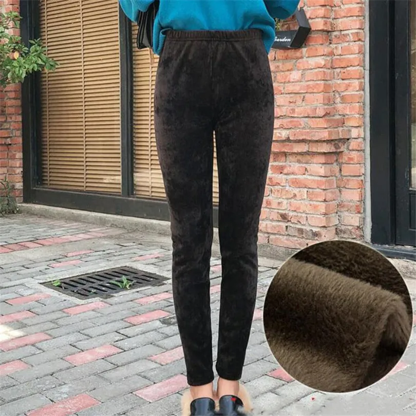 VIIANLES Plus Velvet Trousers High Elastic Winter Leggings Women Casual Pants Thick Warm Legging Warm Pants Plus Size Leggings - Цвет: K372Velvet dark coff