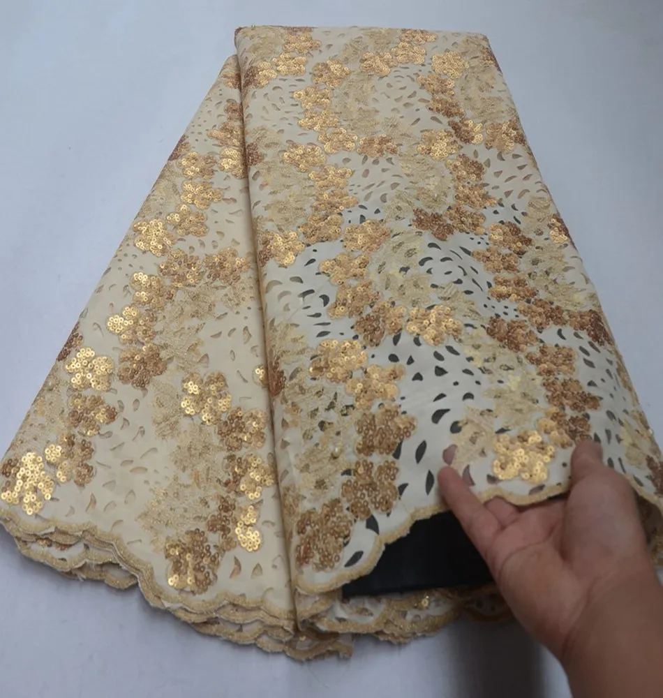 

Latest Nigerian Lace Fabrics High Quality 2019 Laser Cut Lace African French Lace Sequins Materials for Party