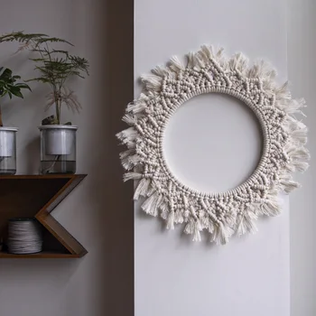

2020 Boho Wall Macrame Decor Round Woven Wall Hanging Mandala Tapestry Bohomian Winter Wreath for Door Indoor Wedding Window