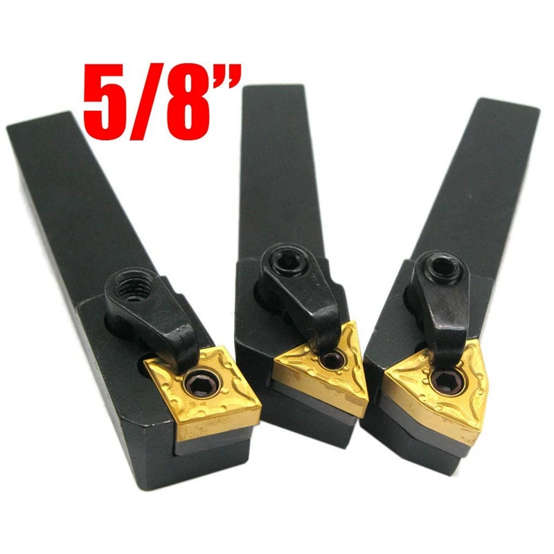 3PCS 5/8 inch Lathe Excircle Indexable Carbide Turning Tool Holder Set with 3Pcs Indexable Carbide Inserts