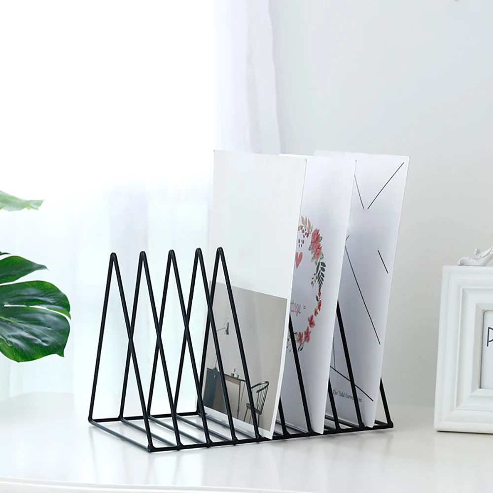 

Simple Iron Art Desktop Triangular Storage Rack Book Holder Suitable For Home Office Organize 9 Slot Book File Rack