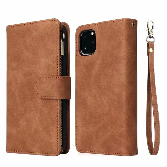 Кошелек на молнии чехол для iPhone 11 Pro Max чехол Роскошный кожаный чехол для iPhone X XR XS Max 6 6s 7 8 Plus Fundas телефон Coque Capa - Цвет: Brown
