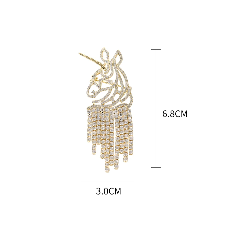 Броши для женщин роскошный золотой серебряный цвет Единорог полые кисточкой Кристалл брошь, значок на булавке Свадебные украшения Аксессуары подарок