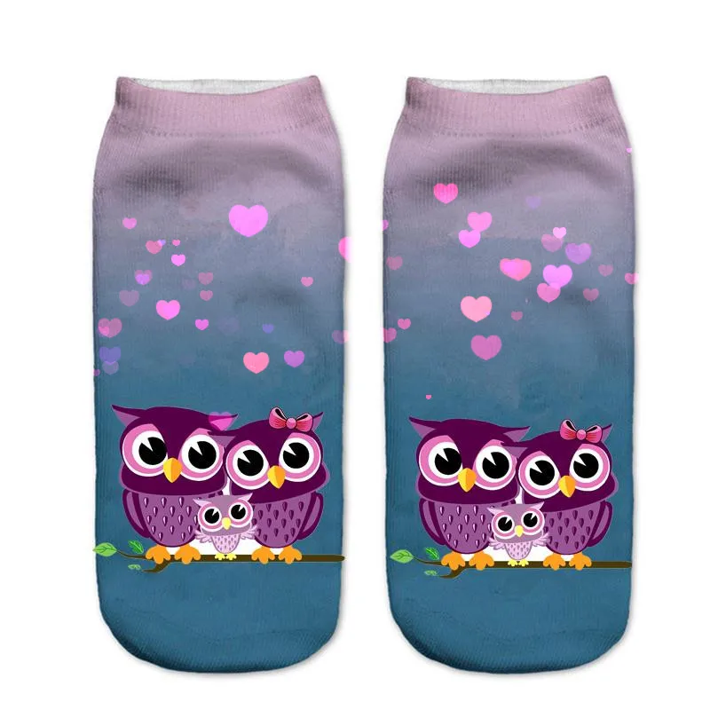 

2018 New Meias Summer Autumn Harajuku Owl Socks 3D Print Animal Women's Low Cut Ankle Socks Cat Printed Socks Special gifts