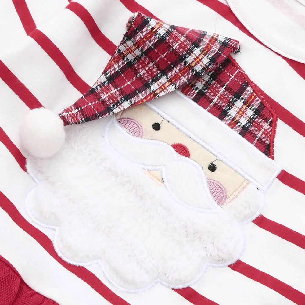 Рождественские наряды для маленьких девочек; Полосатое платье-пачка из тюля с длинными рукавами и рисунком Санта-Клауса для маленьких девочек; Комплект резинок для волос