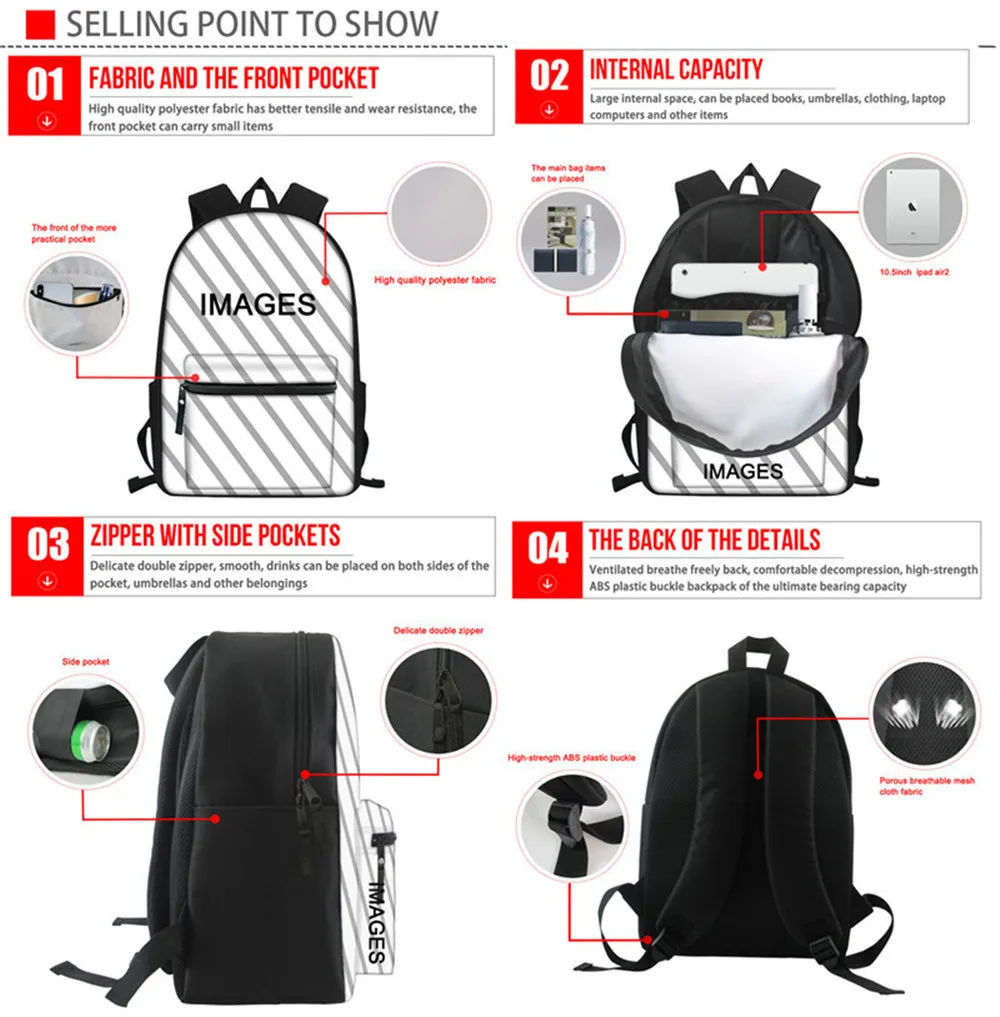 Dinosaur Printed 3PCS Set School Bags for Student High Quality Backpack Boys Cool Jurassic World School Backpack