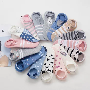 

New Women Cartoon Socks Cotton cute Socks Female cat dog stereoscopic ears Animals Funny Happy Socks Slippers for women