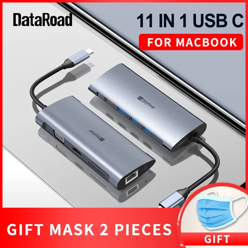 

DataRoad 11 in 1 USB C HUB Type C to Multi USB 3.0 HDMI RJ45 Adapter Dock For MacBook Pro Laptop USB PD 3.1 Splitter Port QC 4.0