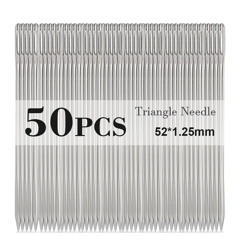 Triangle 50PCS Остроконечная призма, острый инструмент, Кожевенная игла для шитья, круглая головка, тупой пинт, для вышивки, вышивка, золотой хвост, иглы для больших глаз - Color: Triangle 50PCS
