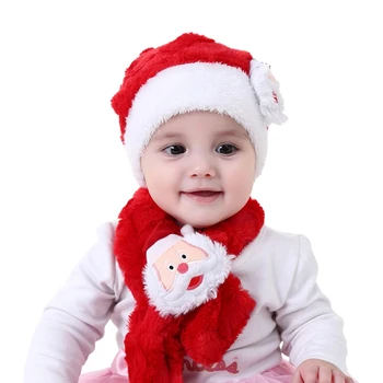 

Infant Baby 2 Piece Cute Santa Claus Fuzzy Plush Warm Beanie Hat and Scarf Set LX9E