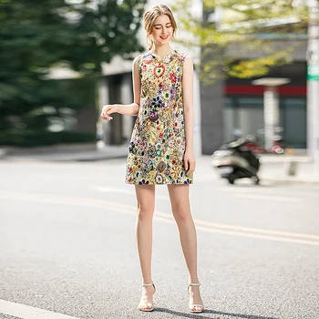 

Mini Dress High Quality Summer 2020 New Women'S Fashion Party Sexy Vintage Elegant Chic Print Imitation Diamonds Vest Dresses