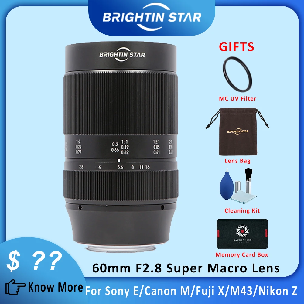 Brightin Star 60 мм F2.8 APS-C супер Макросъемка 2:1 ручной макрообъектив для Sony E FE Nikon Z Fuji X FX
