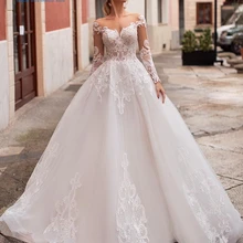 Сексуальное свадебное платье принцессы с длинными рукавами, вышивкой и кружевной аппликацией,, Vestido De Novia, белое свадебное платье
