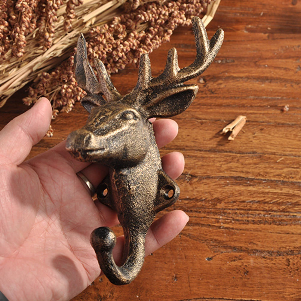 2pcs Hats Living Room Bathroom Easy Install Home Decor Vintage Style Coat Iron Wall Hook Bedroom Space Saving Hanger Deer Head