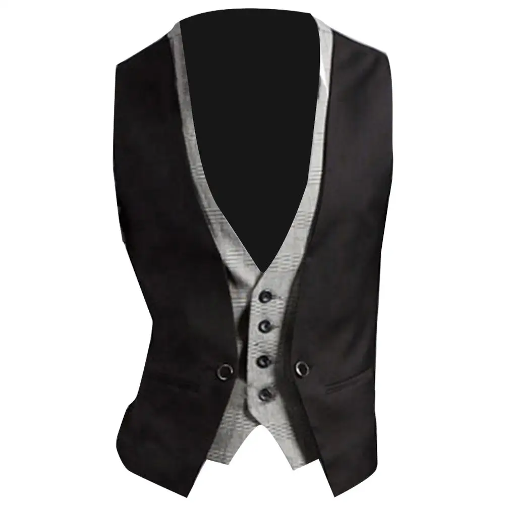 Men Formal Waistcoat Vest Business Fake Two-pieces V Neck Sleeveless Button Pocket Slim dress vests