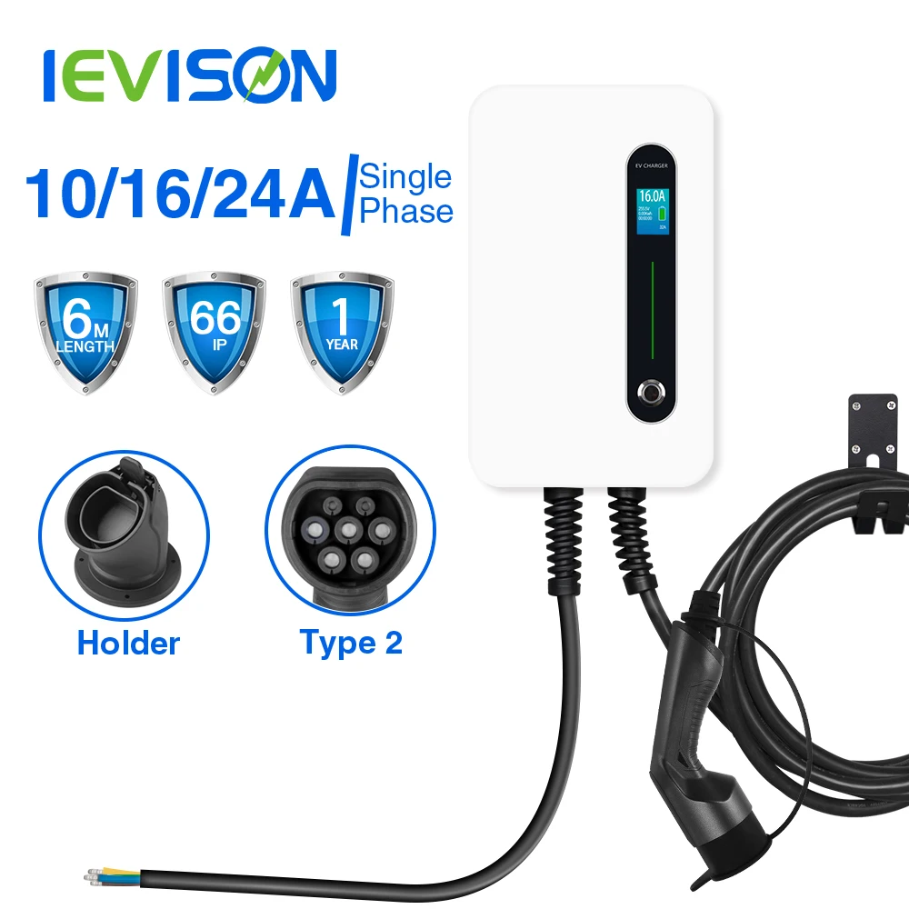 10/16/24A 1 Phase EV Charger Wallmount Electric Vehicle Charging Station Switchable Current EVSE Wallbox Type2 Cable IEC 621962