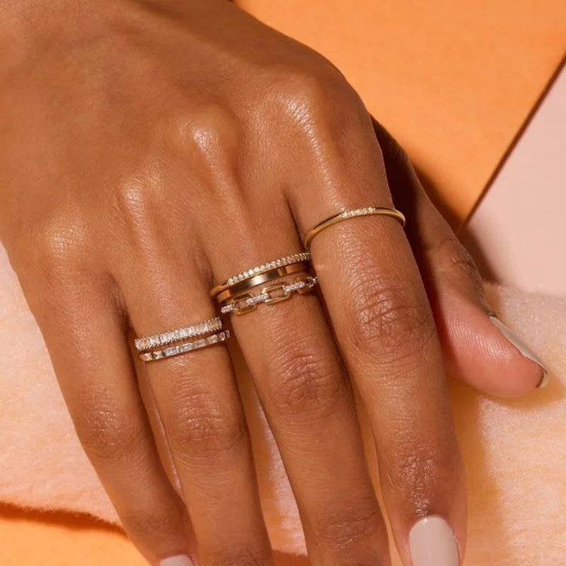 Stapeln Kuba Kette Link Ring Für Frauen Iced Out Zirkon Kristall Passende Gold Ring Punk Zubehör Trend Schmuck Großhandel R727 – Detail 10