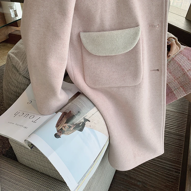 Mishow зимняя повседневная женская однотонная шерстяная розовая куртка женская модная однобортная плотная куртка с отворотом Топы MX19D9696