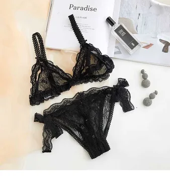 

Temperament and interest clothing Unbuttoning a sexy bra suit with a row of buttons black lace underwire less bra suits